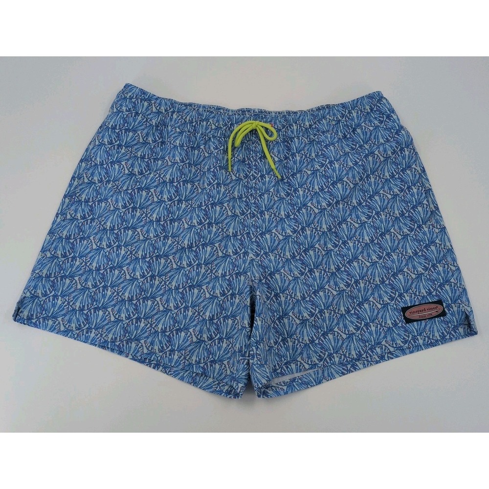 Vineyard Vines Mens Chappy Swim Trunks Blue Seashells Size Large 4.5" Inseam